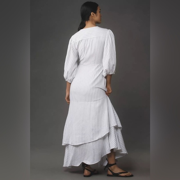 Maeve Asymmetrical Tiered Linen Wrap Dress - Picture 2 of 6